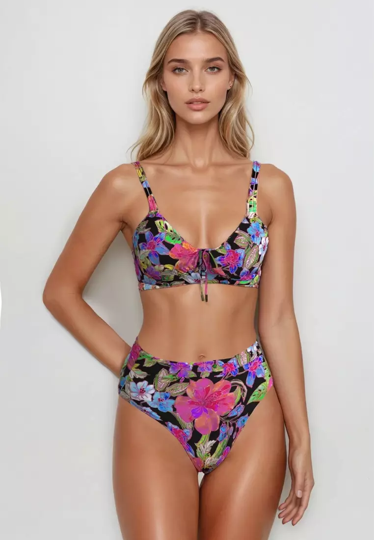 Tropadelic Island Black Plus Cup Tie Front Bikini Top