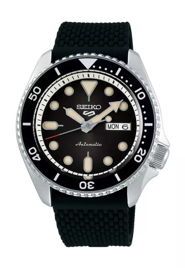 Seiko 5 Sports SKX Series Black Sunray Dial Black Silicone Band Automatic Watch SRPD73K2
