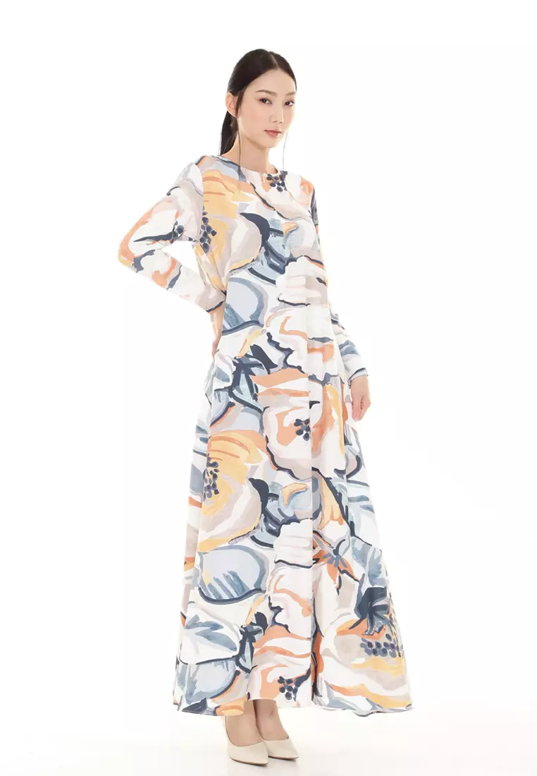 Felicia Printed Dress Nursing Friendly in Orange White