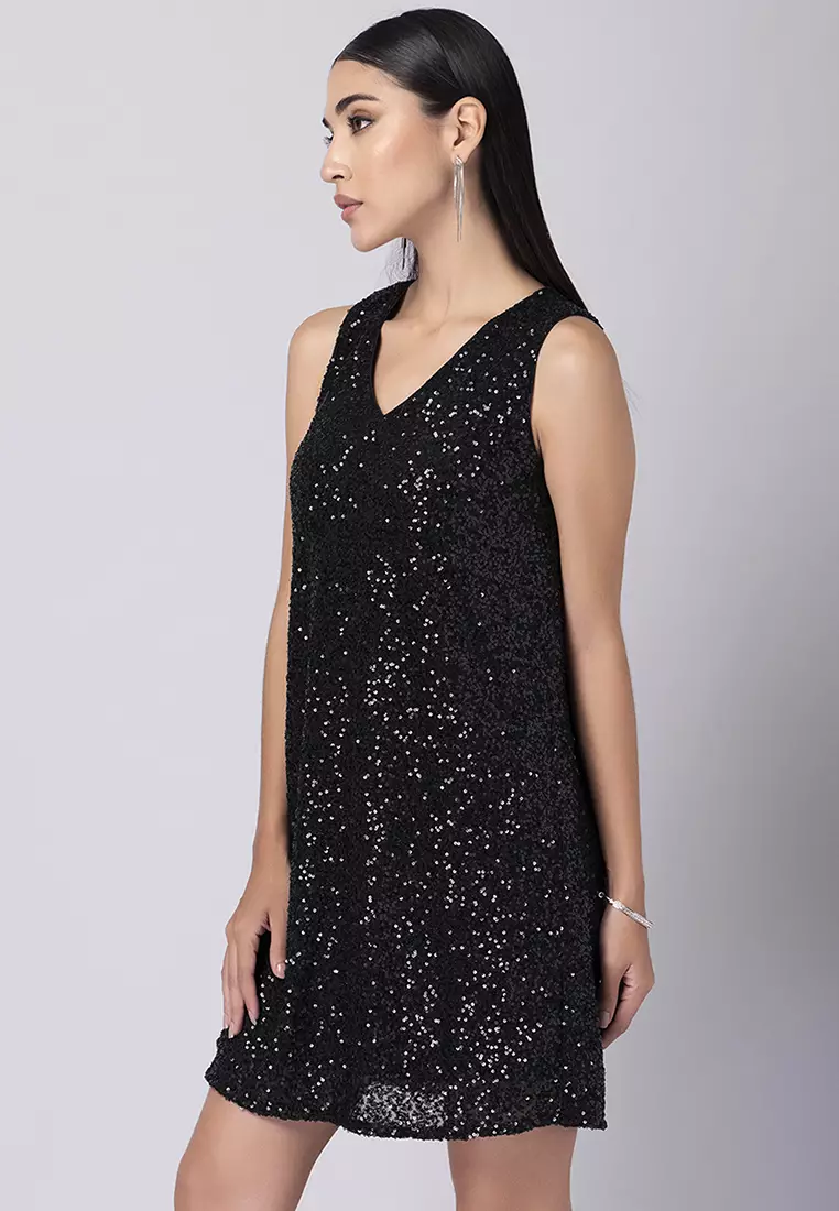 Black Sequin Sleeveless Mini Dress