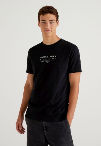 United Colors of Benetton black 100% long fiber cotton t-shirt CC888AAC091366GS_1