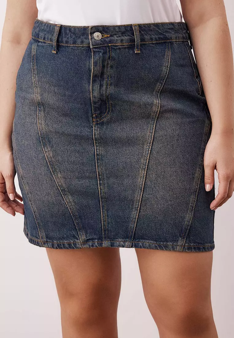 Plus Size Cotton Denim Mini Skirt