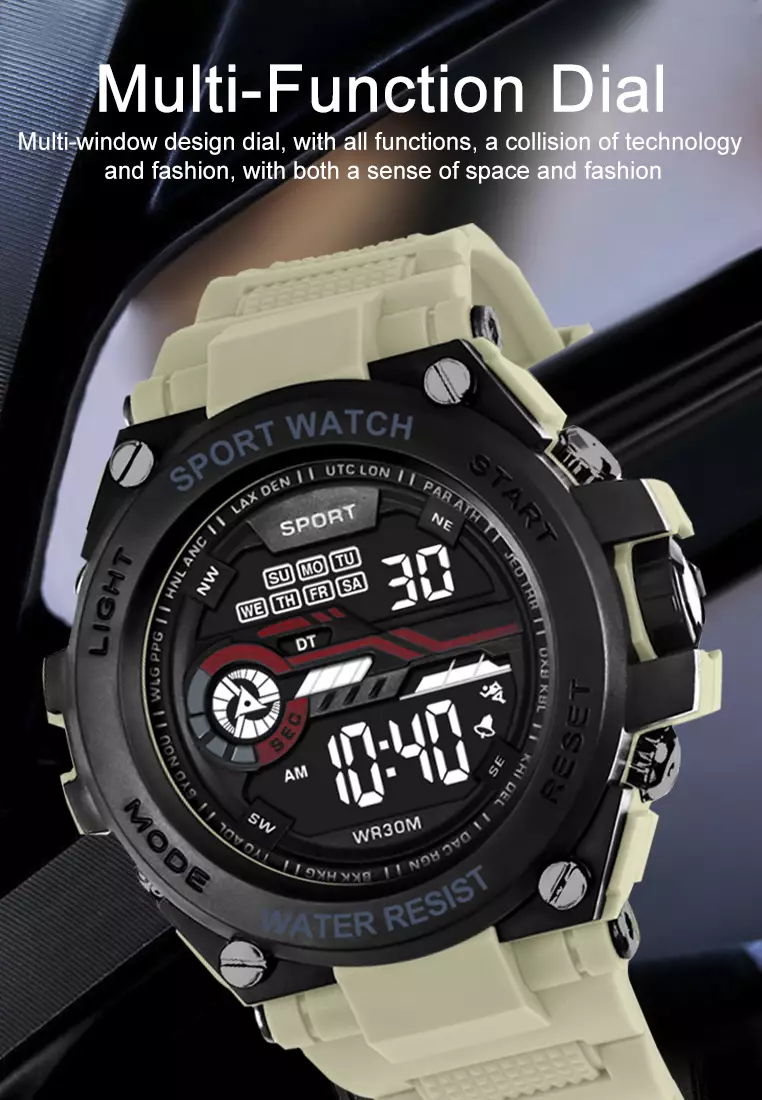 Jam Tangan Pria Analog&Digital Original Tali Silikon Anti Air Jam Tangan Cowok khakiblack