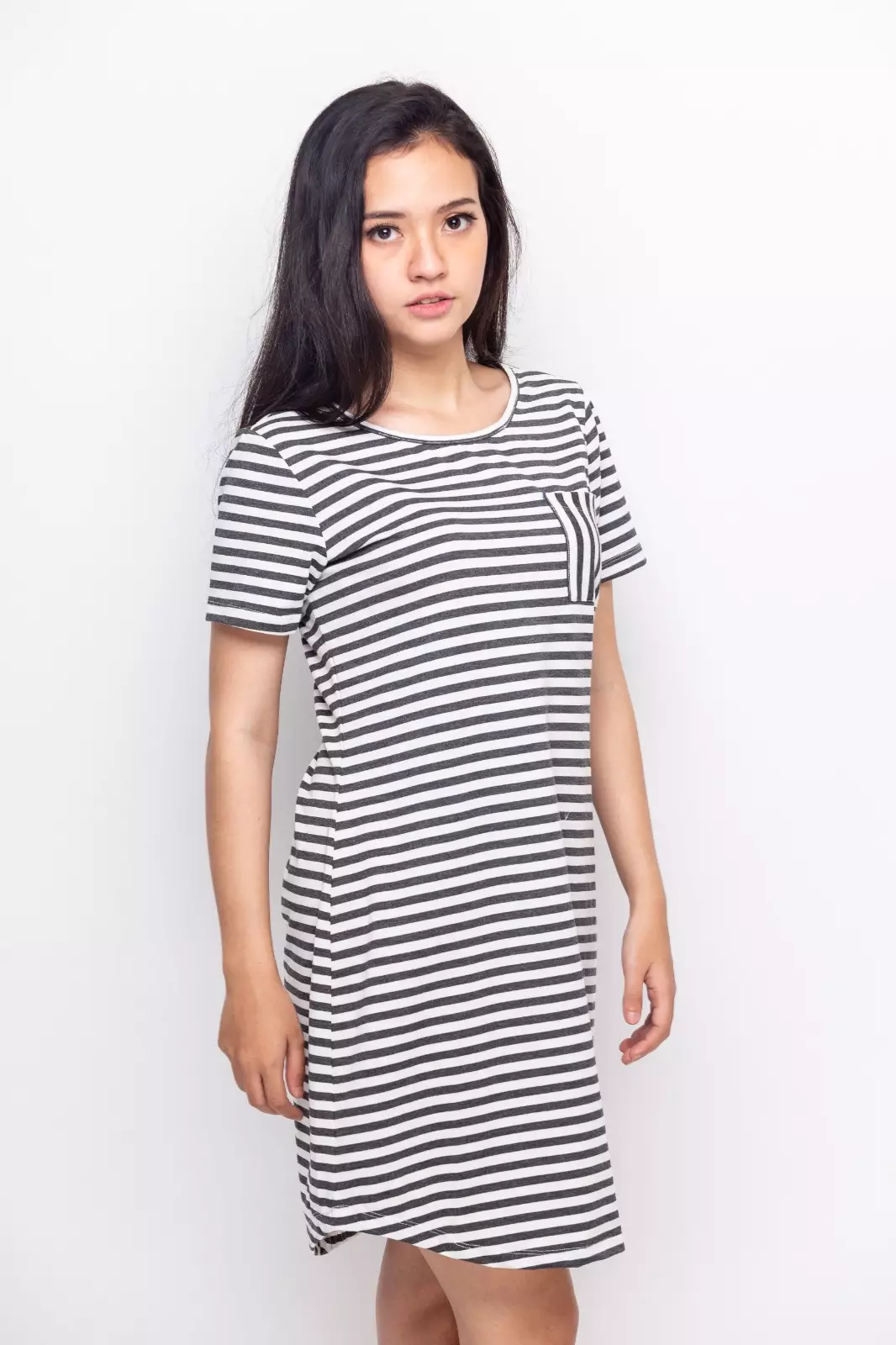 Myla Striped Knit Dress In Grey - White