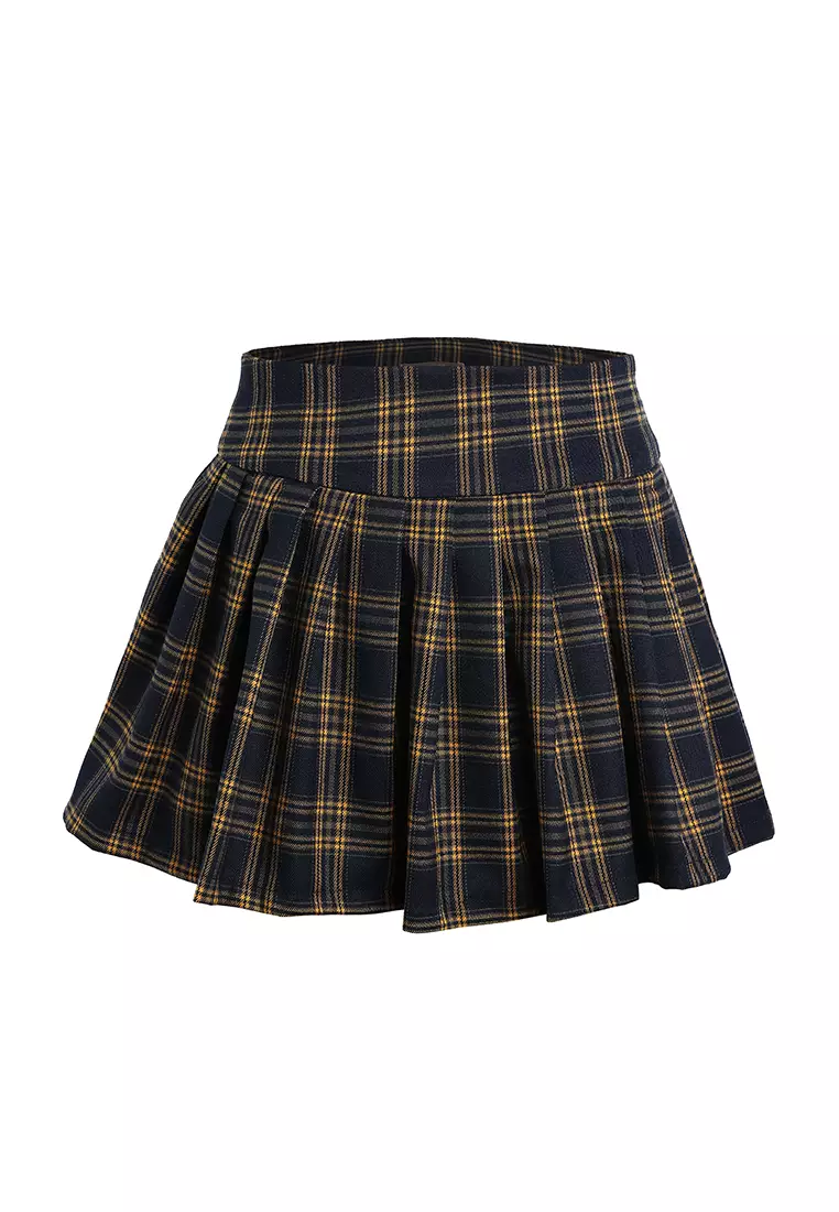Plaid Pleated Tennis Skirt In Navy