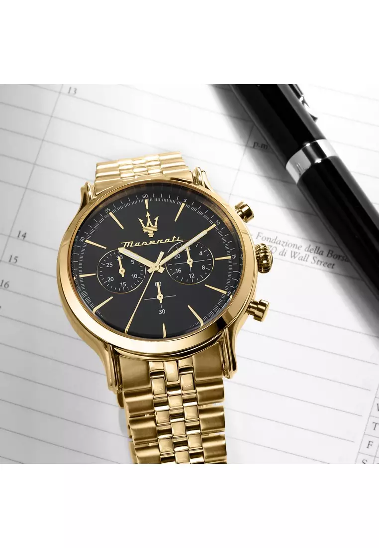 【2 Years Warranty】Maserati Epoca 42mm Black Dial Men's Chronograph Quartz Watch R8873618023 With Luminous Hands