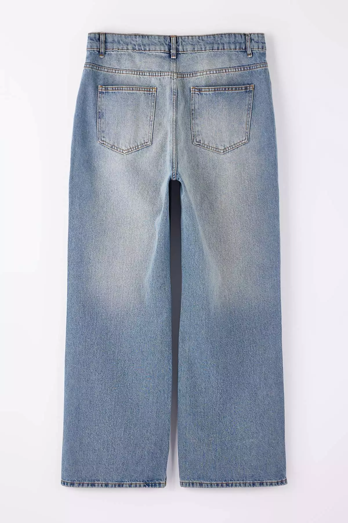 Blue High Waist Wide Leg 100% Cotton Plus Size Jeans Tbbaw26Cj00060