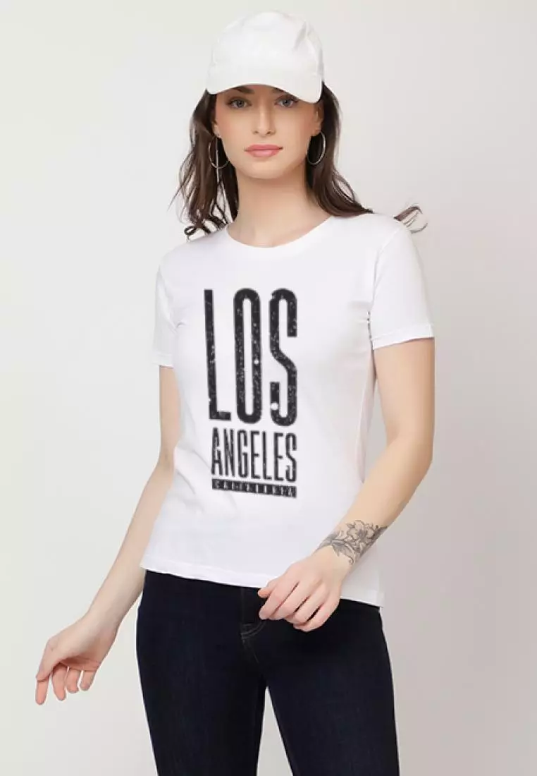 Street StyleLos Relaxed Short Sleeve Stylish White Cotton Casual Graphic Print Tee/TShirt