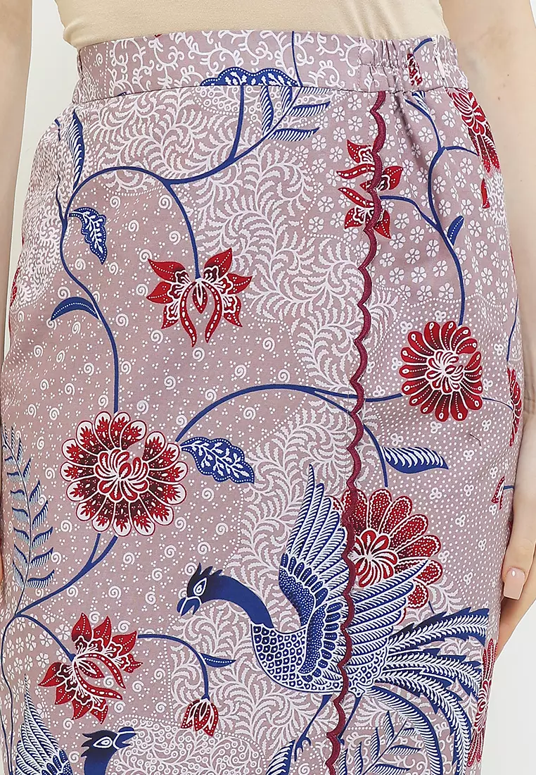 Rok Warp Skirt Span Bawahan Batik Wanita Asana Katun Bordir Pink