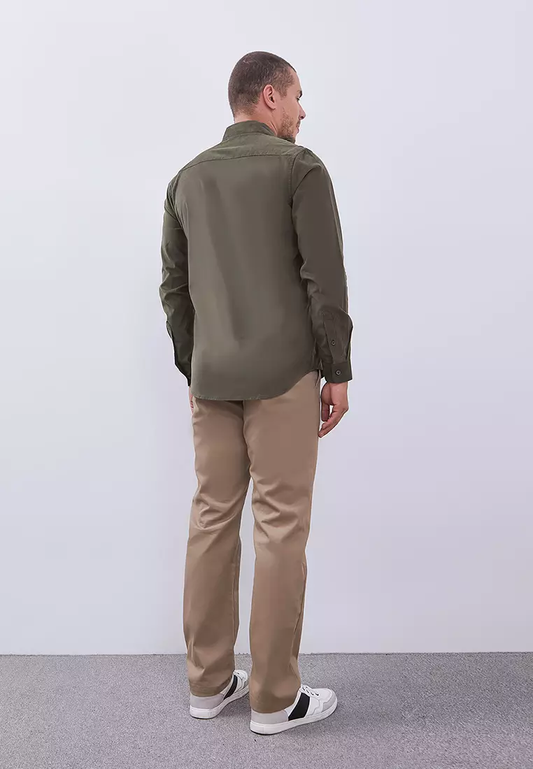 MANZONE - Kemeja Corduroy Lengan Panjang Pria Havied 01 Modern Fit - Olive Warna Olive