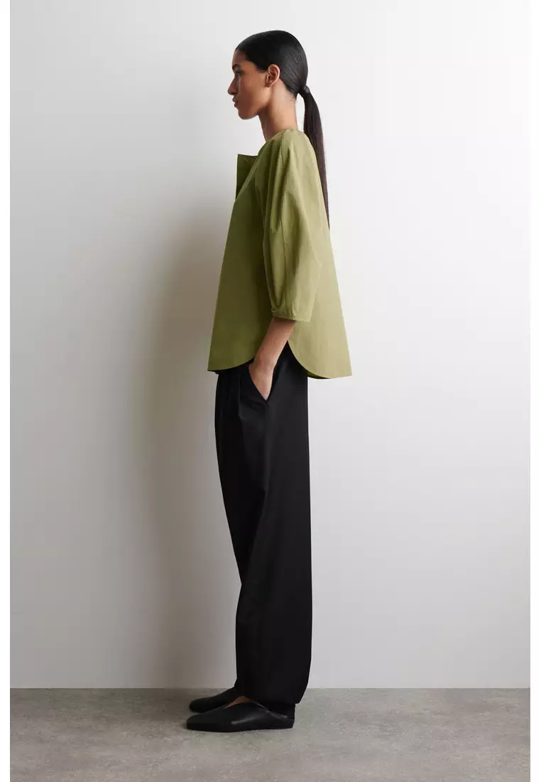 SCULPTURAL PIMA COTTON-POPLIN BLOUSE