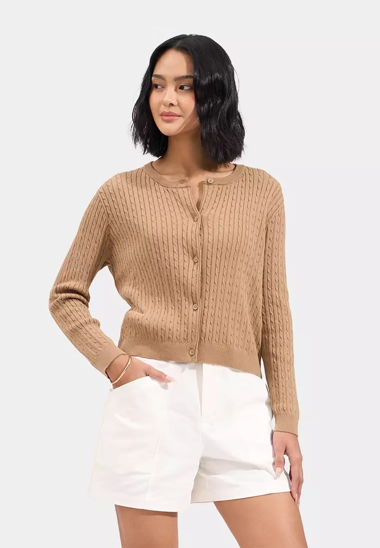 Button Down Cable Knit Cardigan