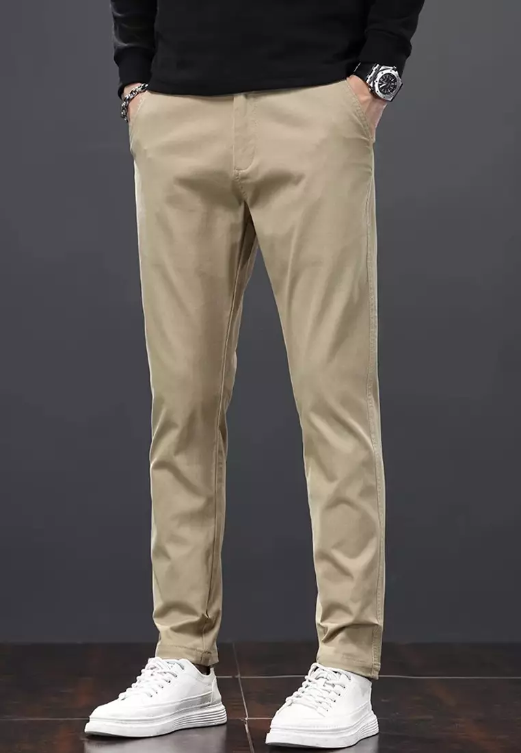 型男修身斜布褲