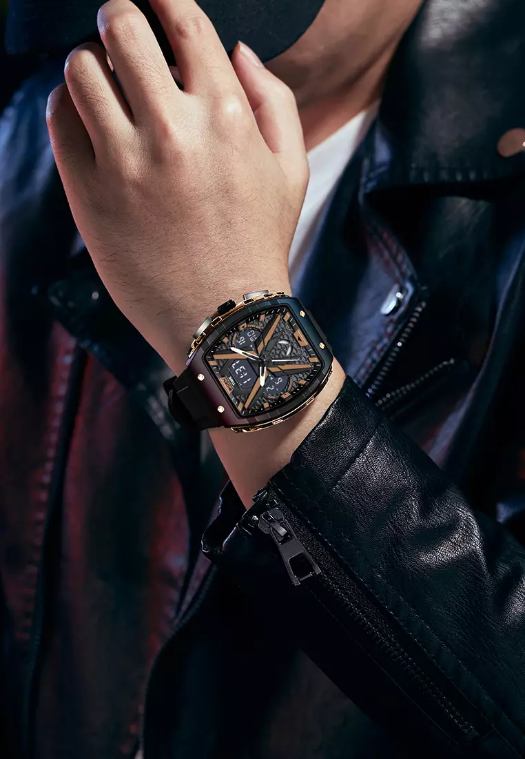 Jam Tangan Pria Original Multifungsi Analog & Digital Anti Air Tali Silicone Jam Tangan Cowok Blackrose