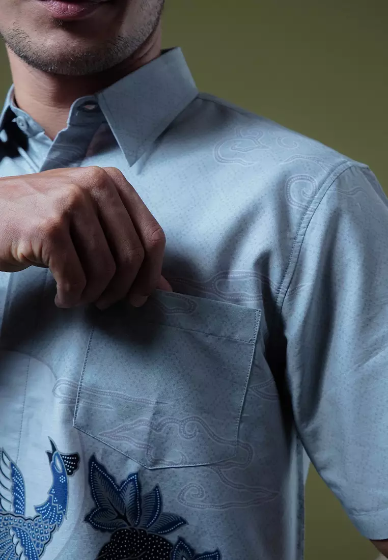 Hadinata Batik Premium Pria Kemeja Pendek Superfine Divakar Grey