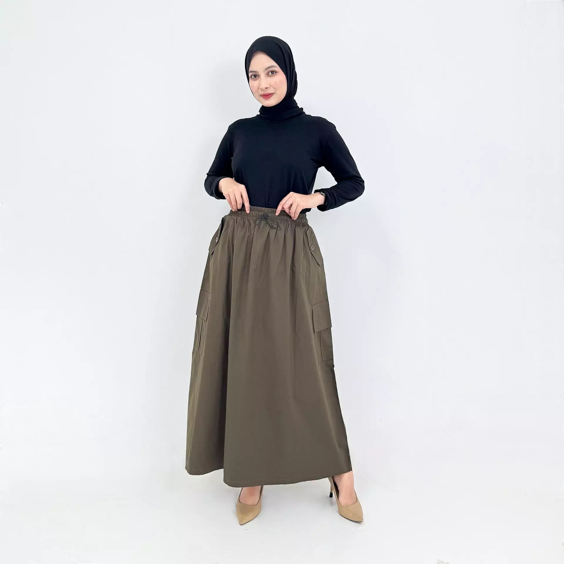 Women Cargo Maxi Skirt Fia [ARMY] Stopper