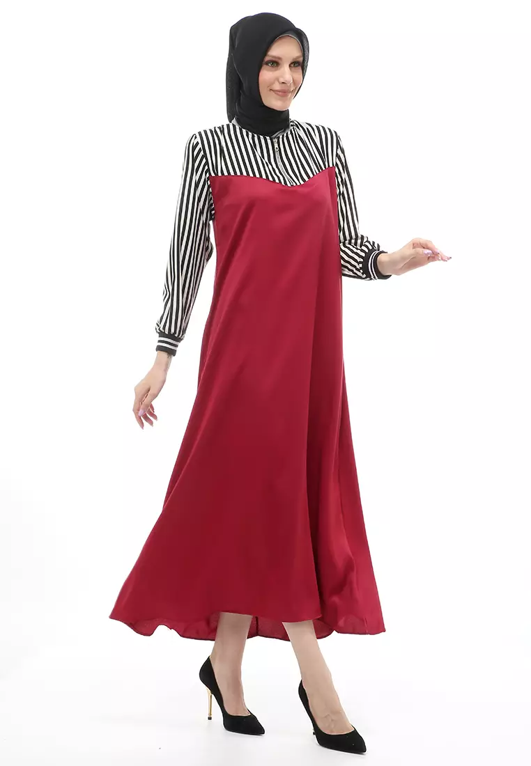 Fathanah Gamis Panjang Muslimah Long Dress Wanita Regular Fit - Maroon