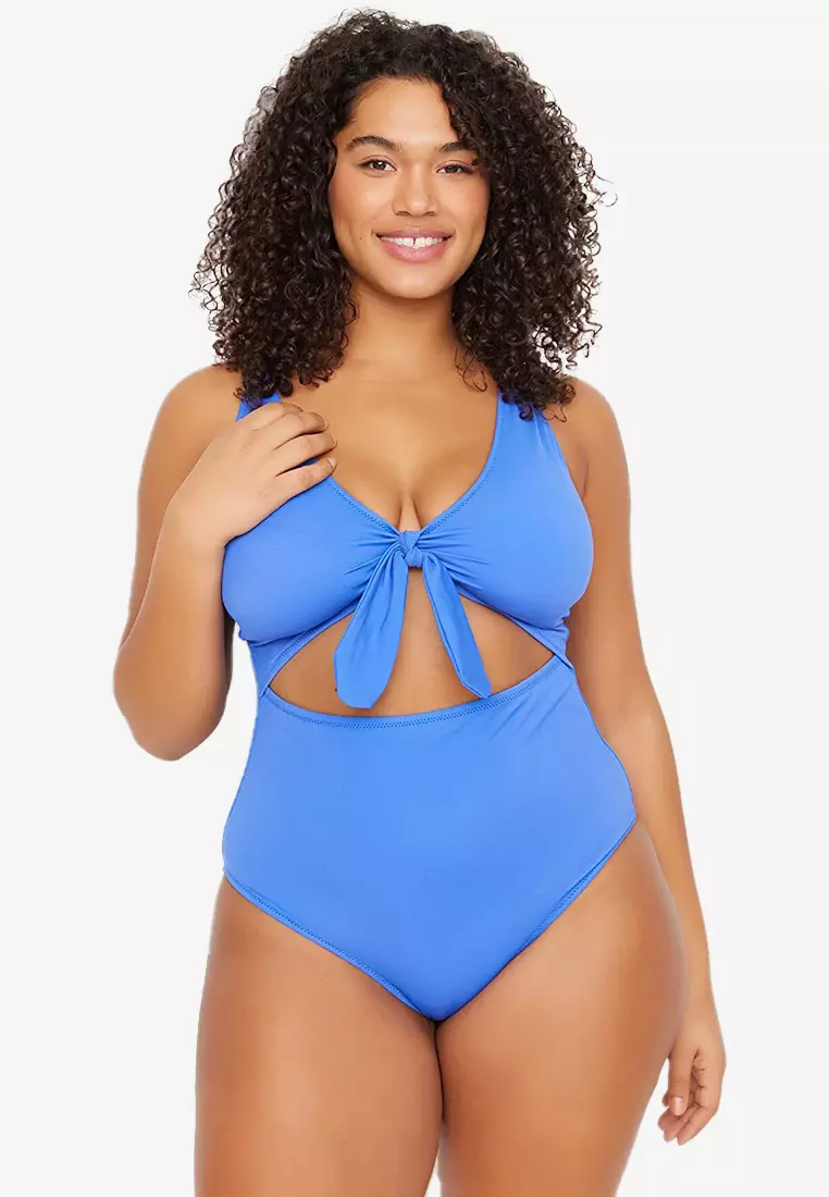 Plus Size Tie Front Cut Out Swimsuit