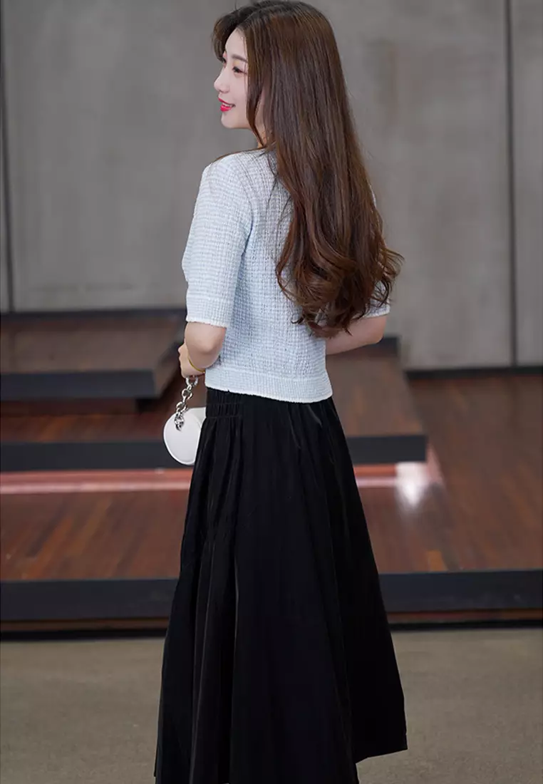 Elastic Waist Pleated Maxi Skirt