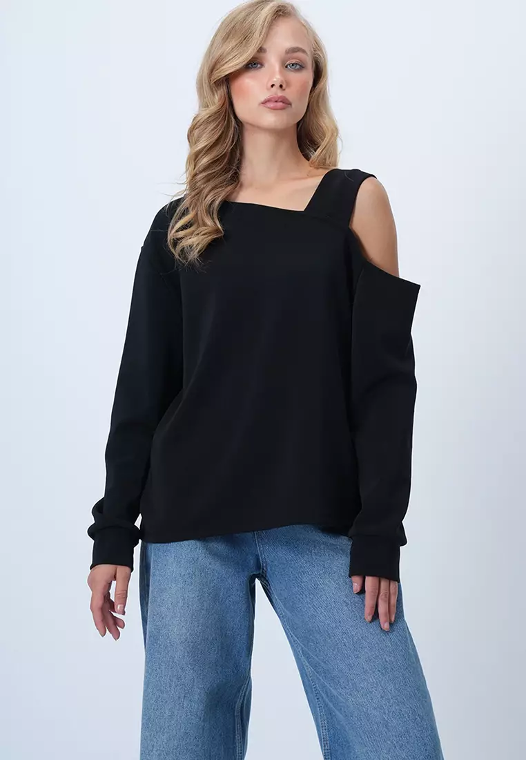 Asymmetric Cut Shoulder Band Detailed Knitted Blouse Alc-X14574