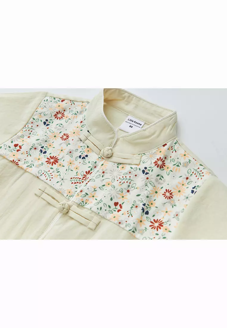 Blossom Harmony Collection Baby Kids Boys Beige Cheongsam Set Little Flower Prints Top n Shorts CNY Chinese New Year Outfit 0819