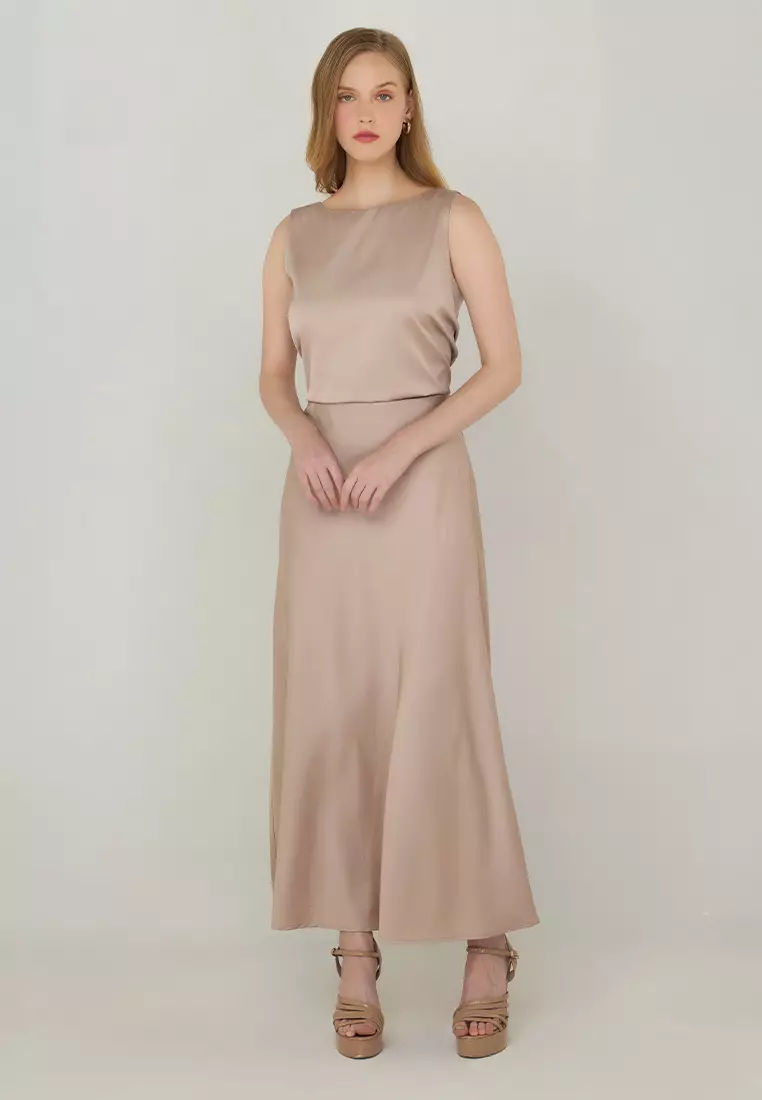 Jianna A-Line Maxi Skirt in Satin Fabric
