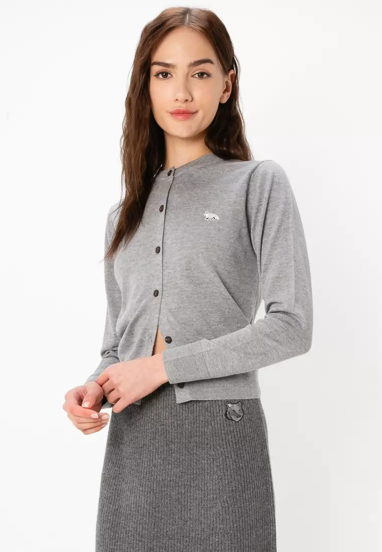 DOUBLE FOX HEAD PATCH R-NECK CARDIGAN | Maison Kitsuné