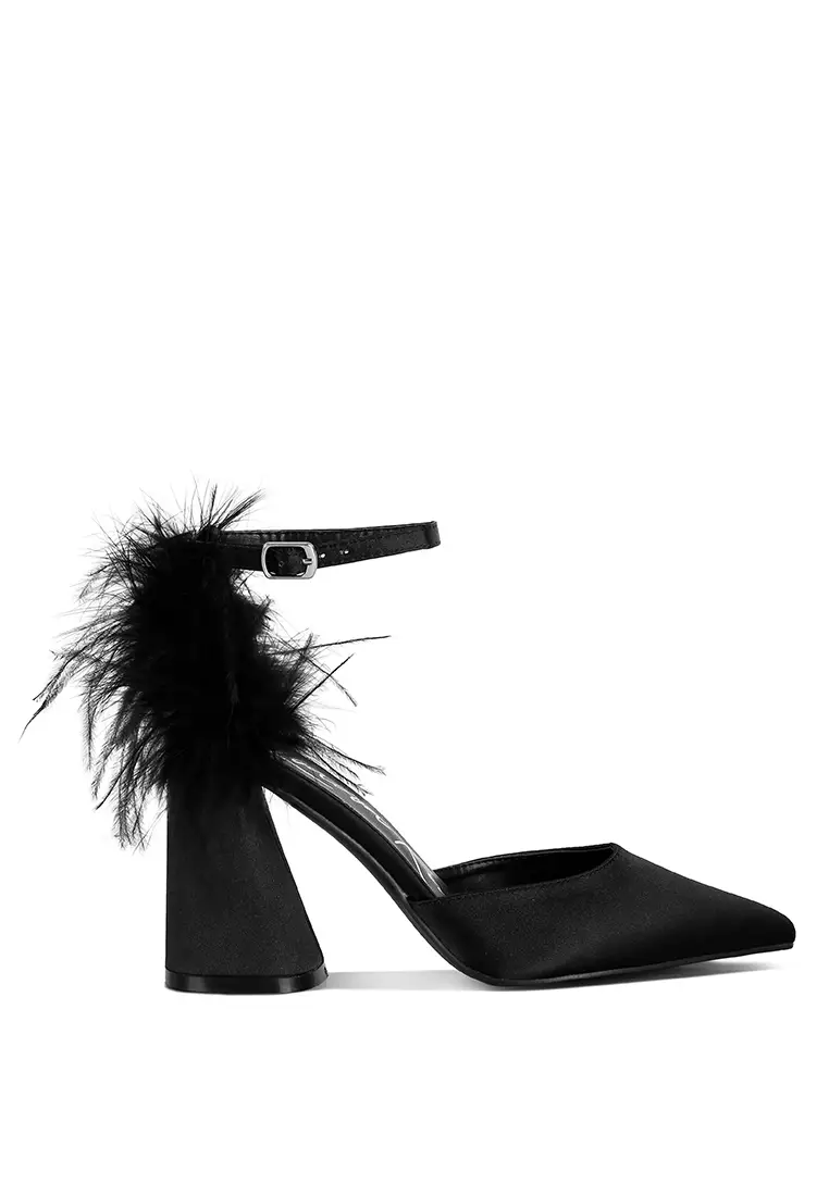 Discount on London Rag  shoes - SKU: Fur Block Heel Sandals In Black