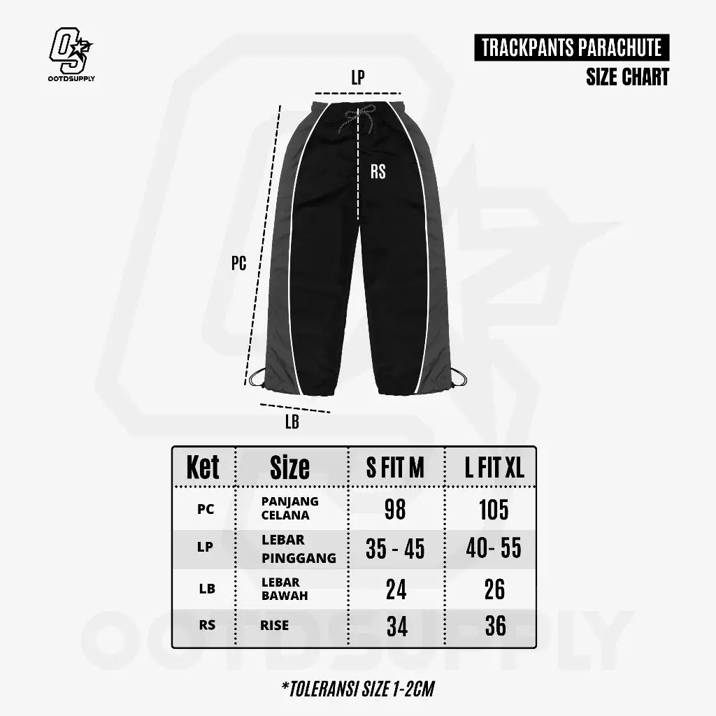 OOTDSUPPLY Trackpant Parachute Neocore Black Grey l Celana Panjang Parasut | Longpants Sporty Unisex | TRP-CLN-BGRY