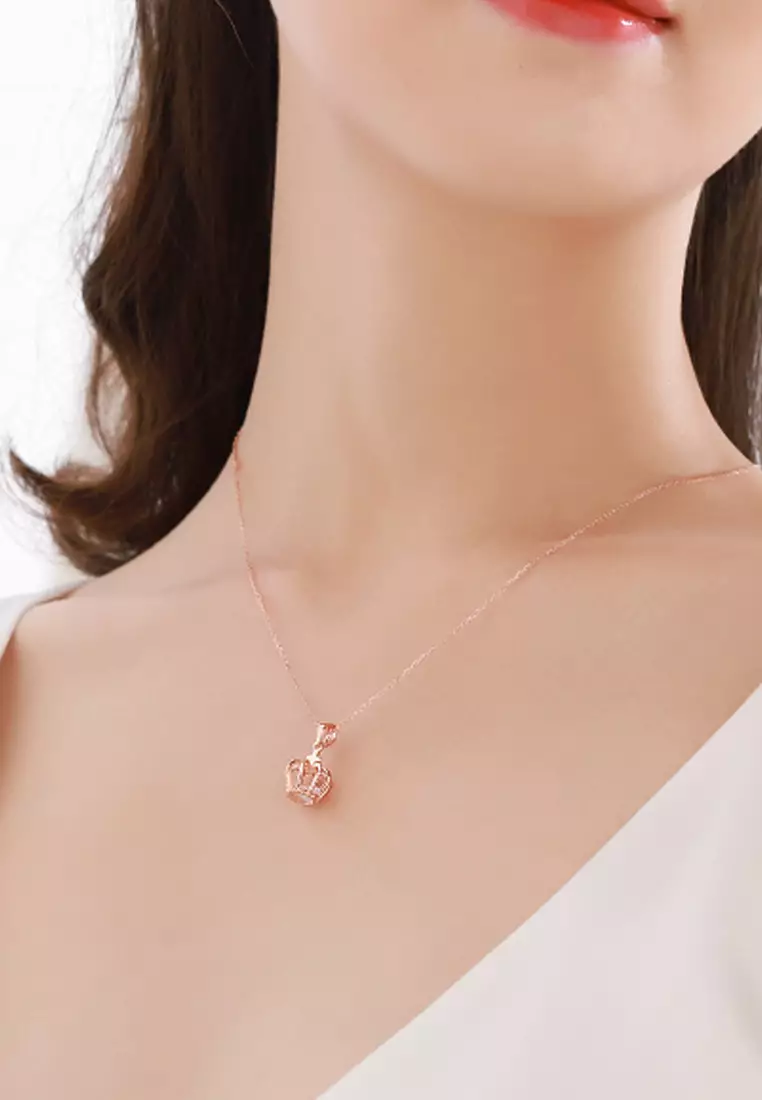 CELOVIS - Imperial Crown with Zirconia Stone Pendant Necklace in Rose Gold