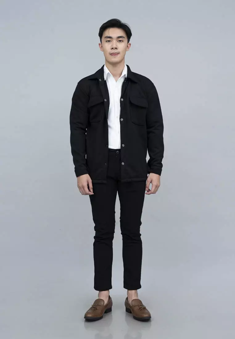 Houseofcuff Jaket Kemeja Casual Soft Fleece Hitam