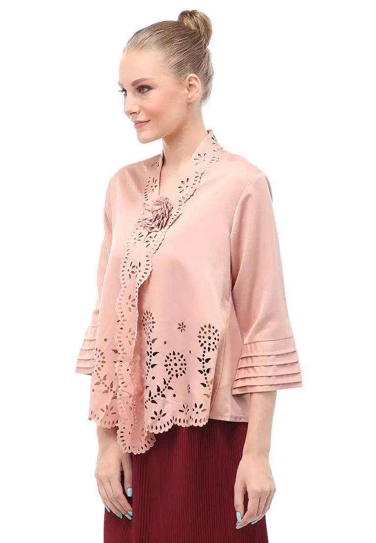 Frodine Kebaya Laser Cut Aksen Bunga Atasan Wanita Casual Premium Quality - Milo