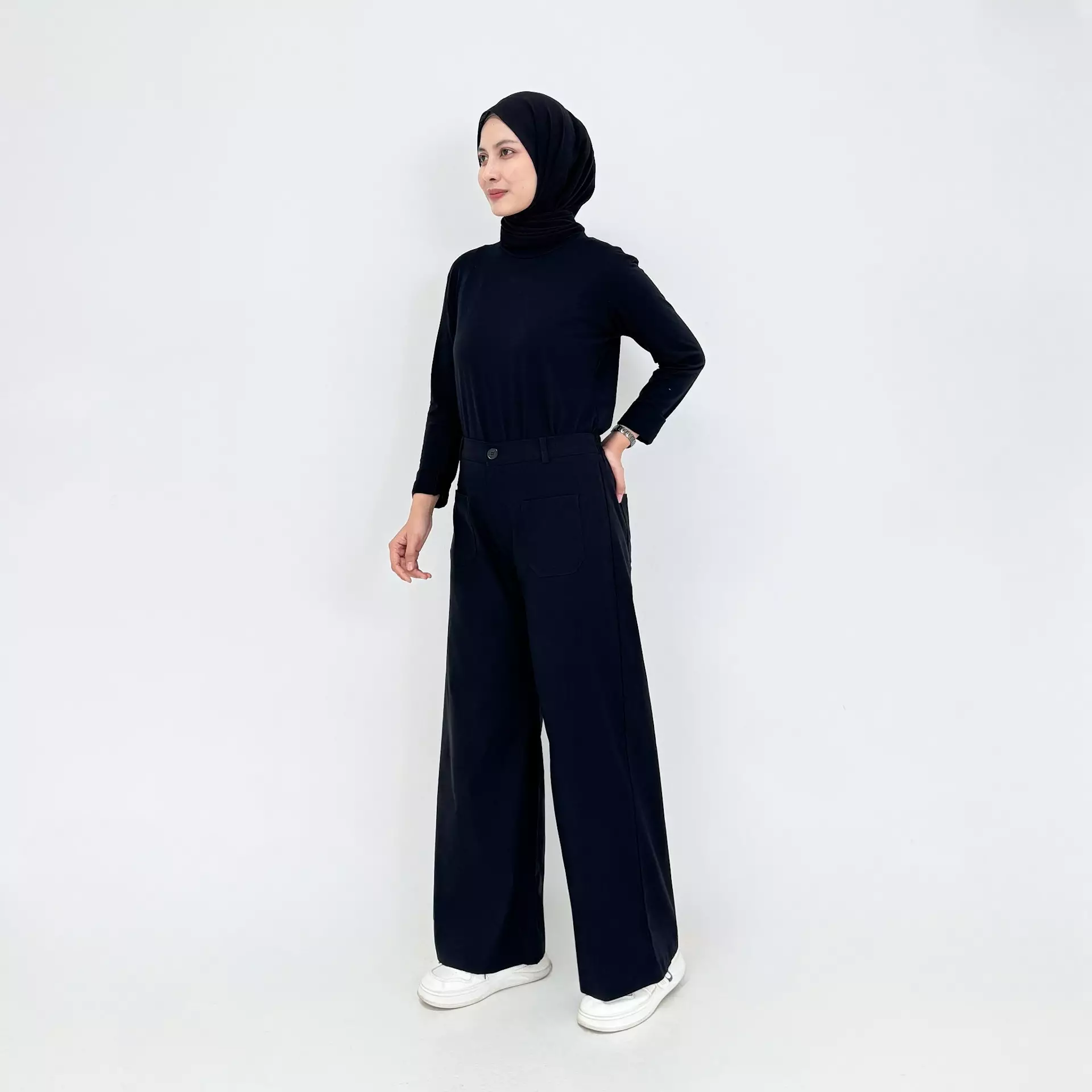KALUNA WIDE BASIC PANTS Celana Panjang Katun Wanita HITAM