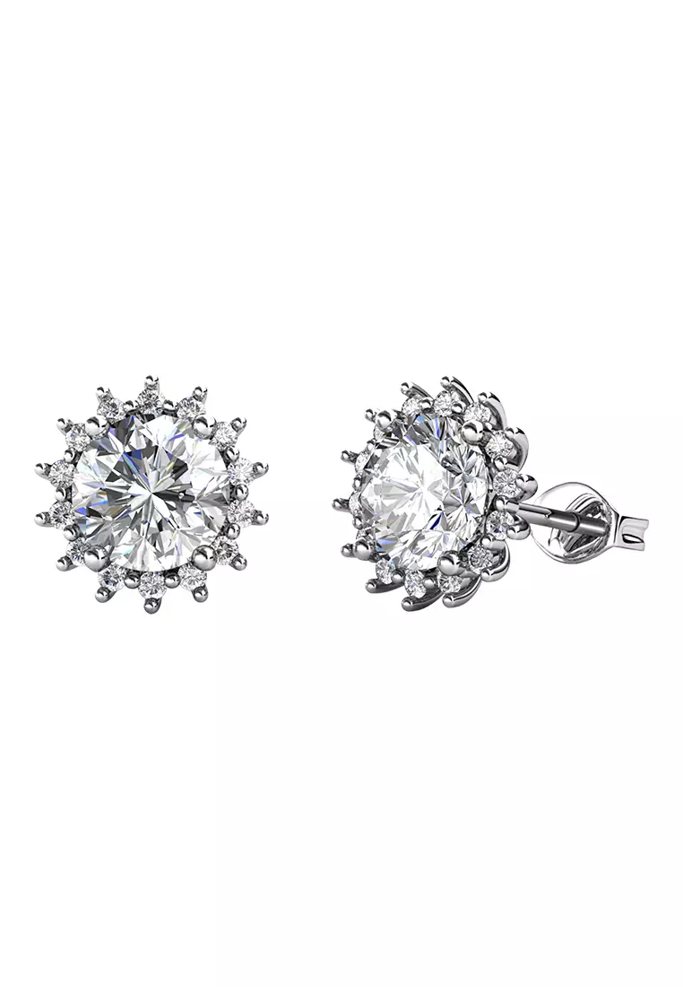 Berlian Moissanite Florale Set Pendant & Earring [GRA CERTIFICATE MOISSANITE DIAMOND] - Anting Kalung Moissanite Diamond with 925 Silver by Her Jewellery