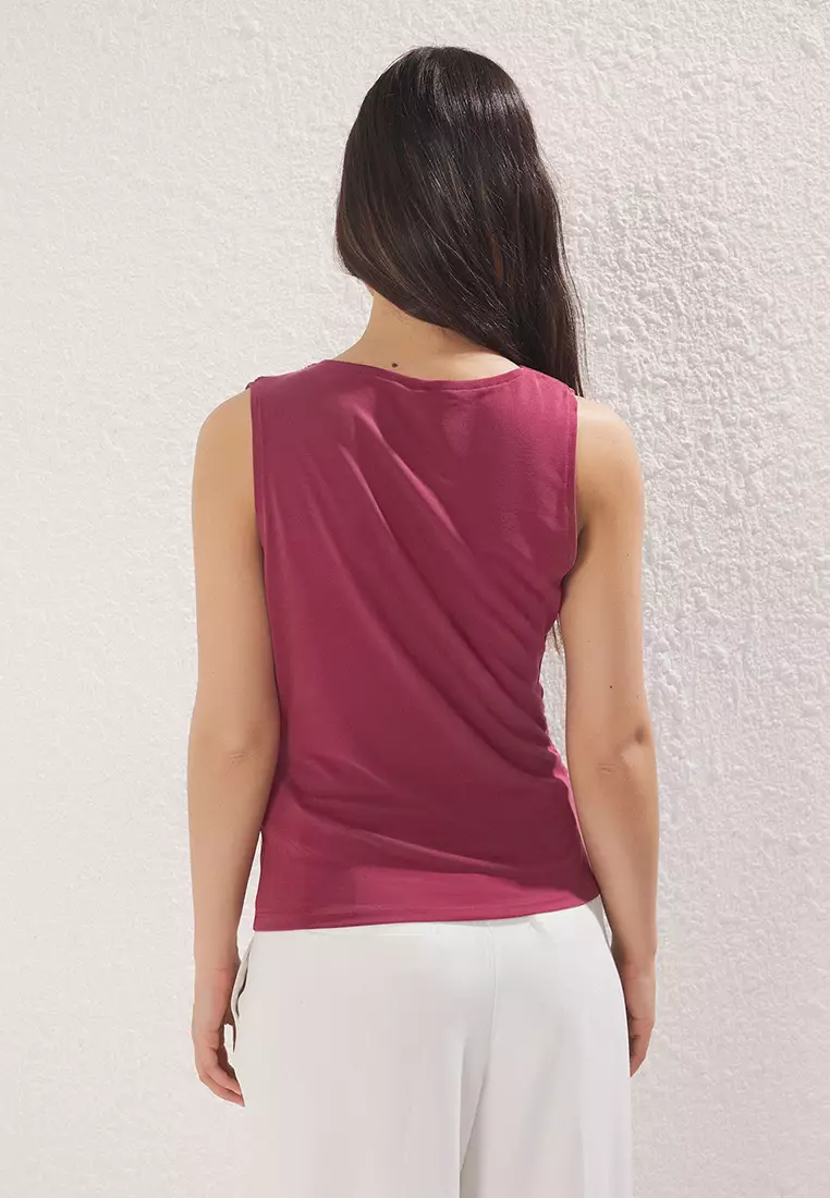 Claret Red More Sustainable Modal Content Drape Detailed Cowl Collar Knitted Blouse TWOSS25BZ00428