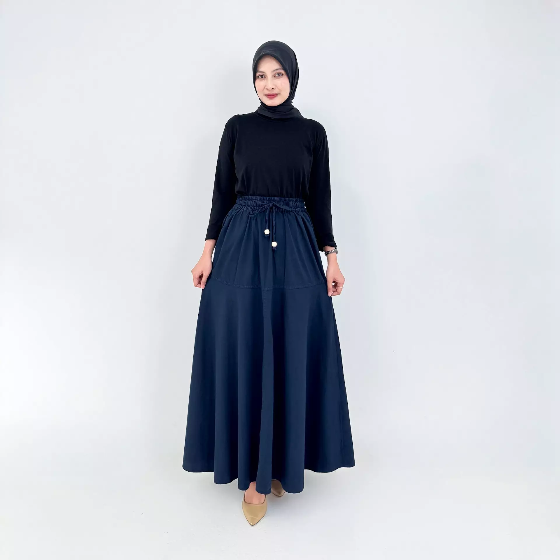 Sarah Cotton Skirt [NAVY] Rok Panjang Polos Flare
