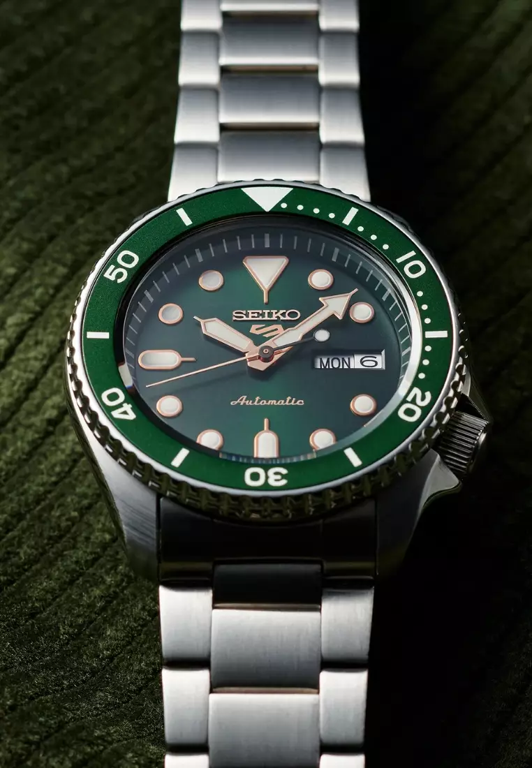 Seiko 5 Sports SKX Series Green Dial With Rose Gold Accents Stainless Steel Band Automatic Watch SRPD63K1