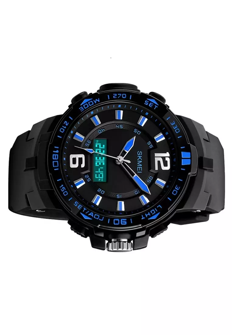 Jam Tangan Kasual Analog Digital Pria LED Waterproof 50m Strap Tali Material ABS PU BO23 ORIGINAL