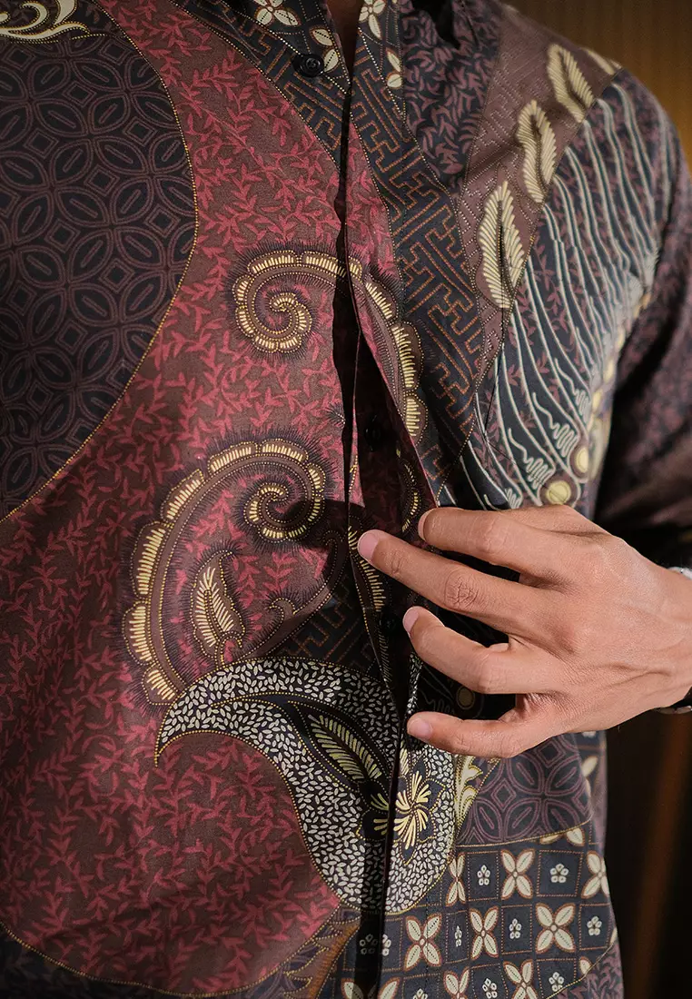 Hadinata Batik Kemeja Panjang Furing Superfine Deswan Maroon