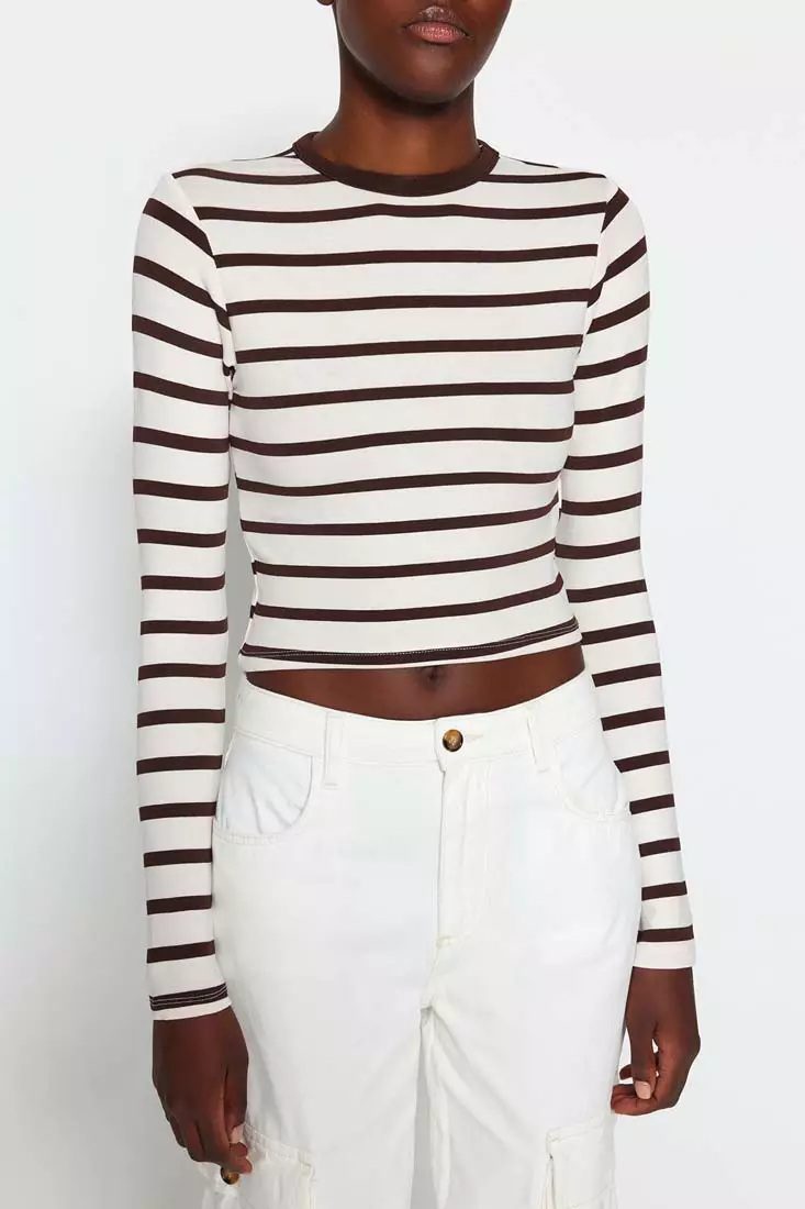 Striped Fitted Crop Knit Top