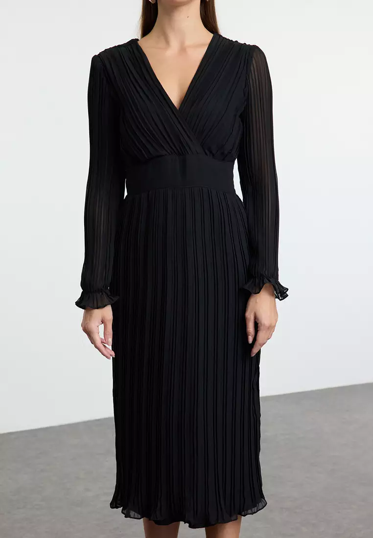 Black Belted Plain Maxi Woven Dress