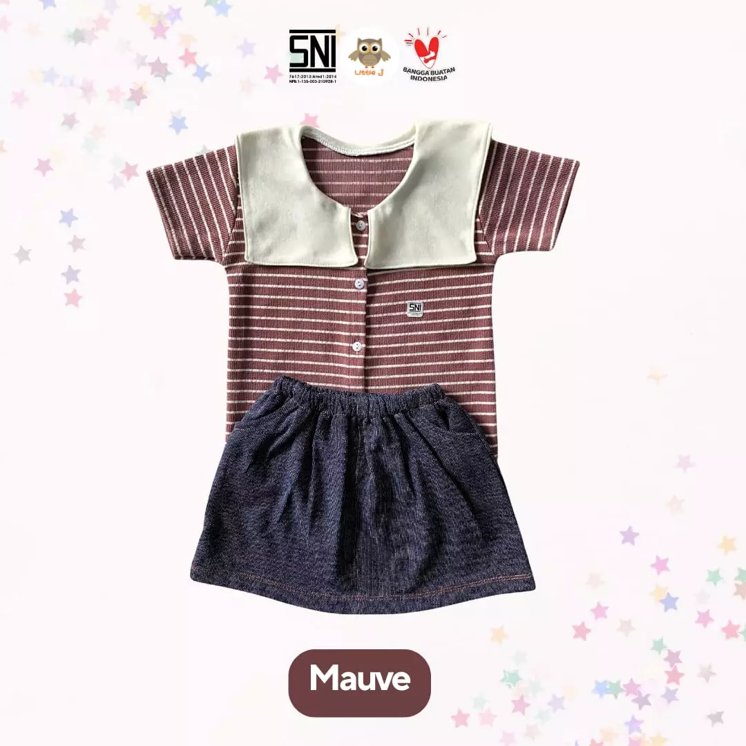 Little J - Oneset Rok Anak Perempuan Salur Lengan Pendek || Baju Anak Cewek Rib Stripe Lucu 1-5 Tahun SNI Tebal
