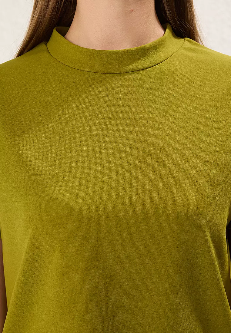 Oil Green Pocket Look Waist Opening/Skater Mini Smart Crepe Dress