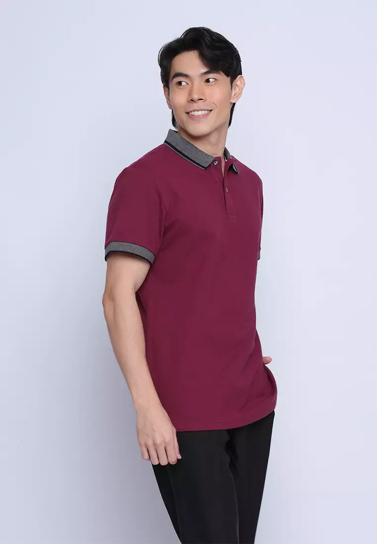 Plain Color Block Pique Polo Shirt