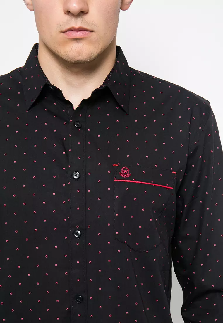 Johnwin - Kemeja Casual - Kemeja Pria - Hitam - Polkadot Merah - ASH.670.K871.726.C-L/S