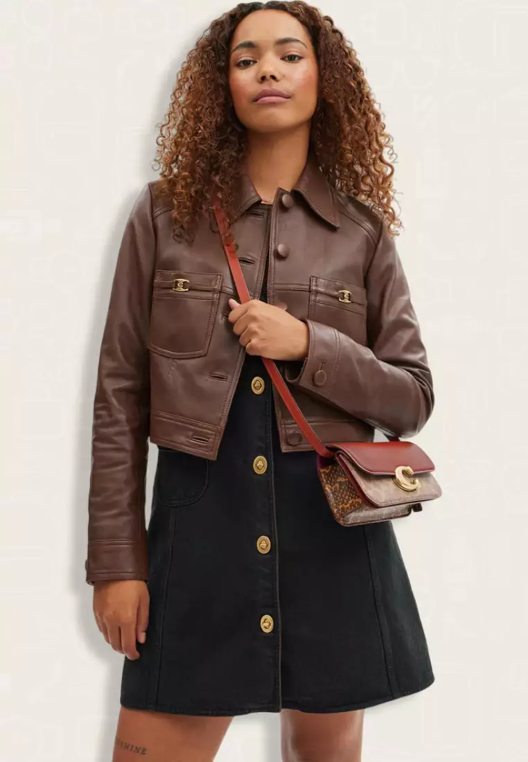 Coach Idol Bag 23 In Signature Canvas With Snakeskin Detail Tan Rust