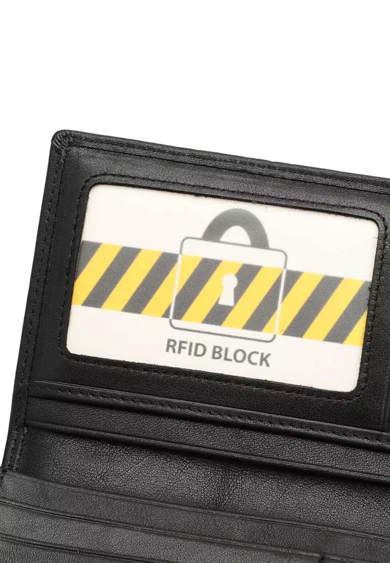 Men's RFID Blocking Bi Fold Long Wallet - Black
