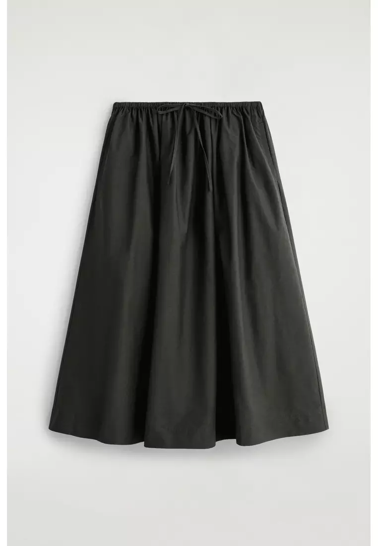 DRAWSTRING COTTON MIDI SKIRT