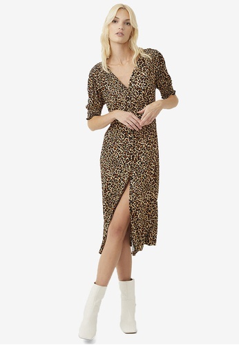 French Connection brown Leopard Meadow Jersey Vneck Dress EDF87AAE65BE5AGS_1