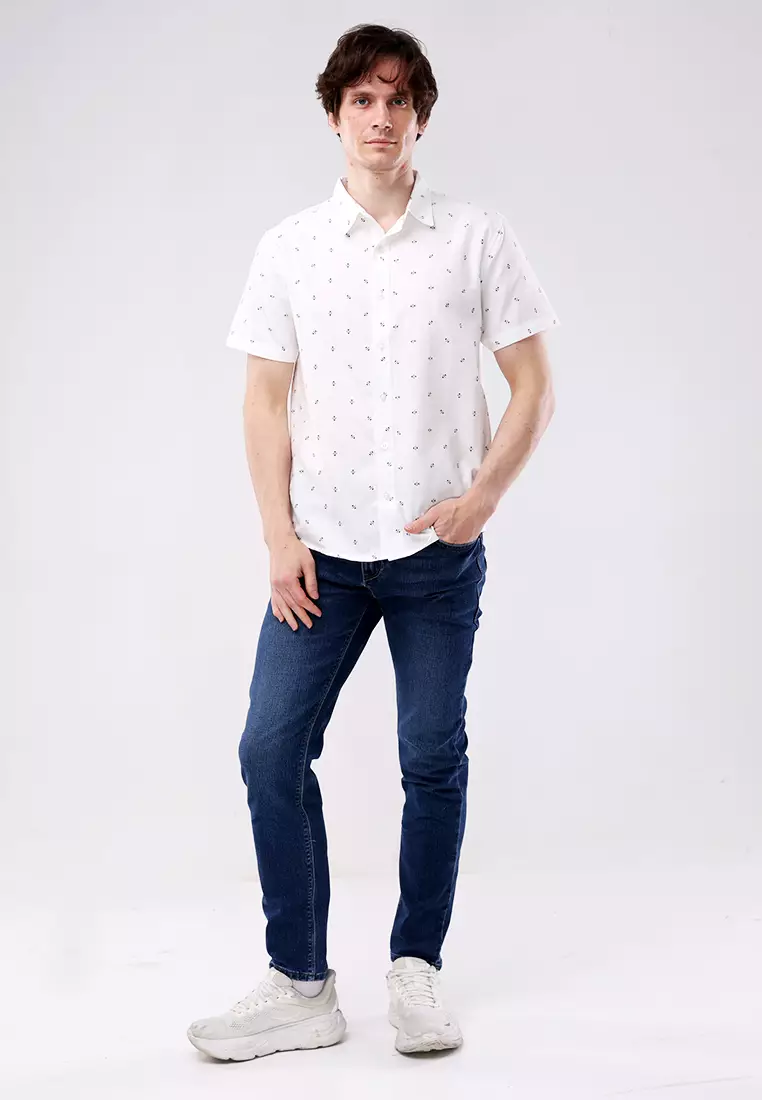Woven Printed Poplin Short Sleeve Polo